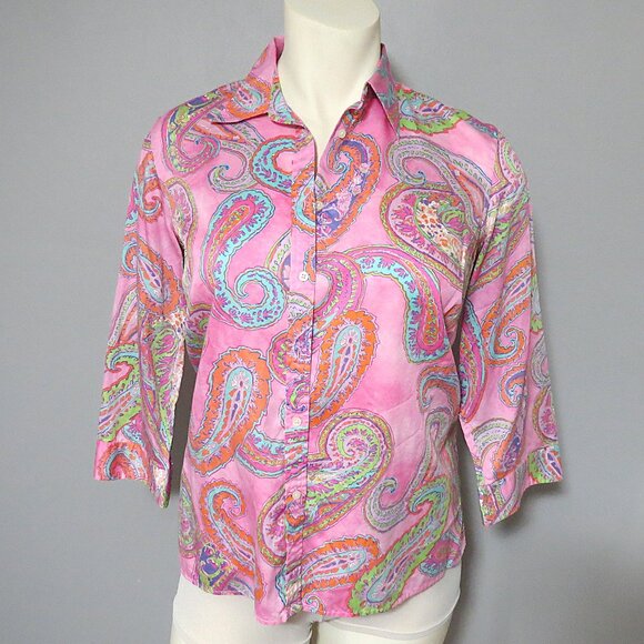 Lauren Ralph Lauren Pink Paisley Button-Down Shirt – Size 1X - Picture 2 of 7